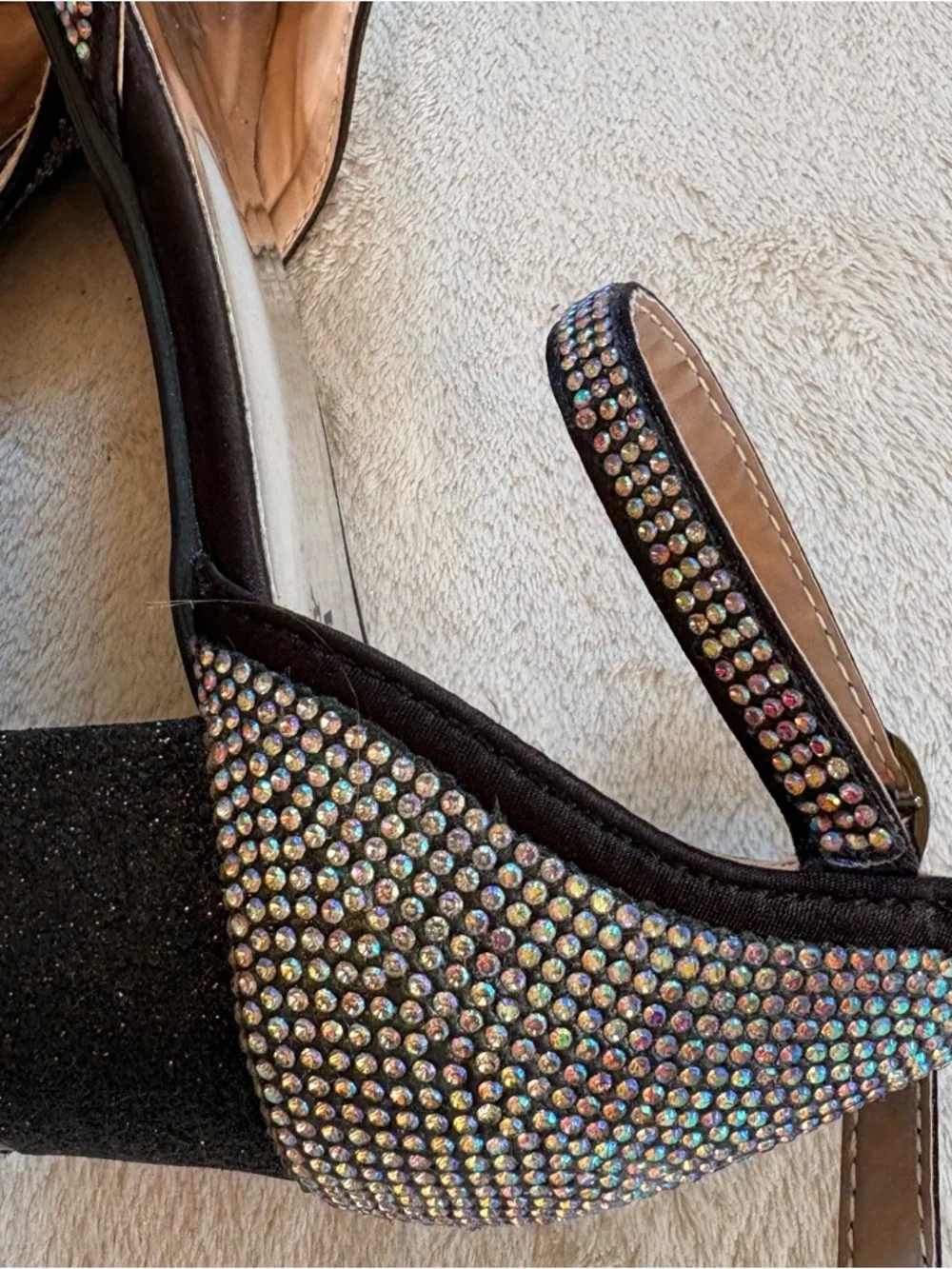 Badgley Mischka Girl’s Iridescent Crystal Ankle-Strap Block Heel Sz 3